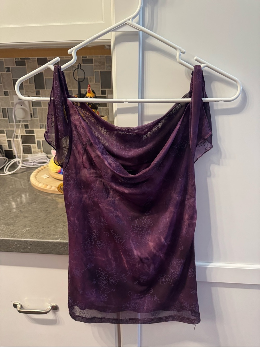 Purple Sheer Cowl Neck Tank Top